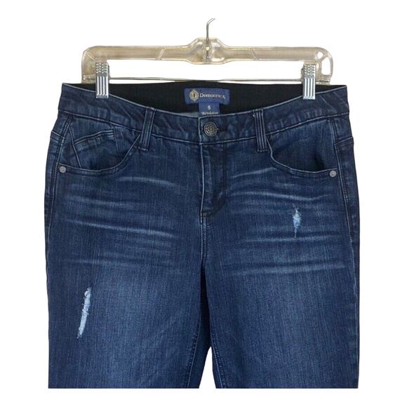 Democracy Ab Solution Distressed Jean Women Sz 6 Crop Raw Hem Dark Wash Stretch - Picture 3 of 14